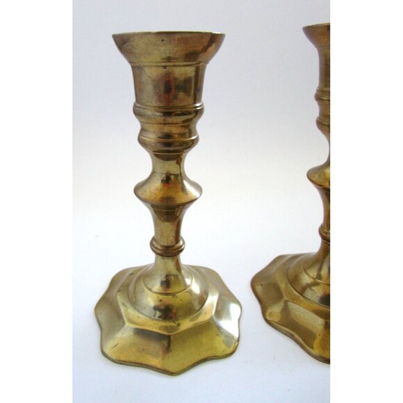 Vintage Brass Candlestick Holders - Set of 2 -Scalloped Design Bases - 5" Height - Picture 5 of 14
